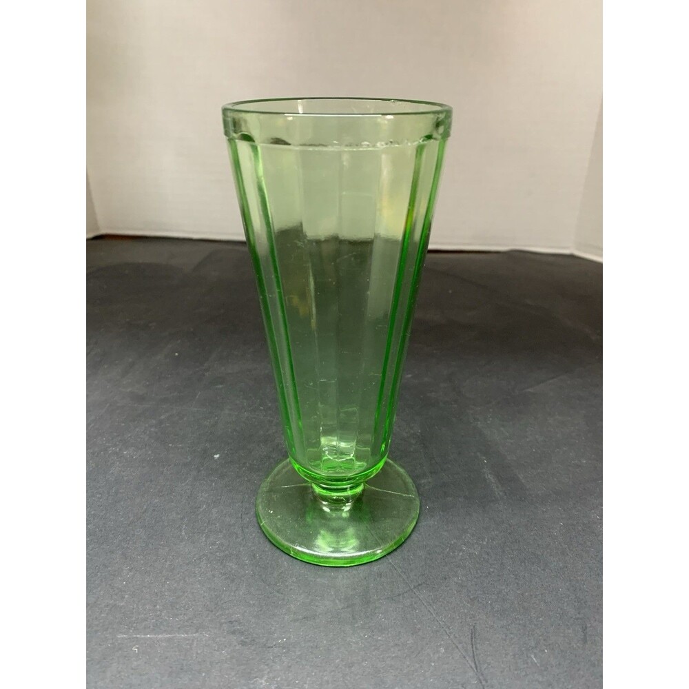 Green Depression Glass Ice Cream Soda Goblet Rib Panel Optic Iced Tea Vintage